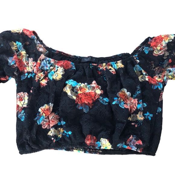 Love J. Floral Mesh Crotchet Crop SZ S - Picture 11 of 13